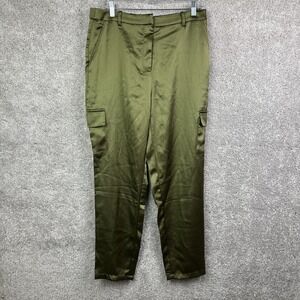 Bailey 44 Women's Satin Cargo Pants L Green High-Rise Cargo Pocket Zipper Fly